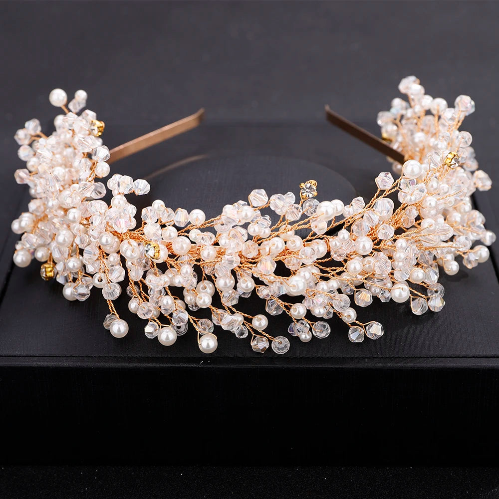 Luxury Pearl Crystal Bridal Crown Headpieces / Vintage Rhinestone Women Headband Tiaras