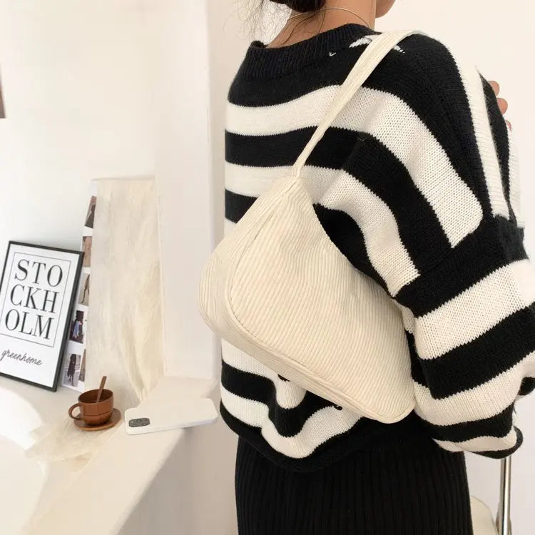 Autumn And Winter New Portable Small Square Bag Stuffed Shoulder Fashion Retro Corduroy Underarm Baguette Bag Handbag