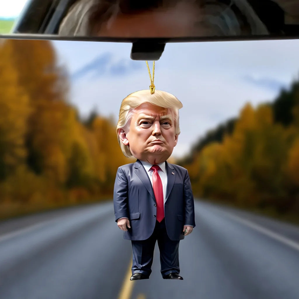 1pc Trump-Inspired Acrylic Christmas Decor Hanging Ornament for Car and Tree Perfect Holiday Gift Funny Cartoon Pendant