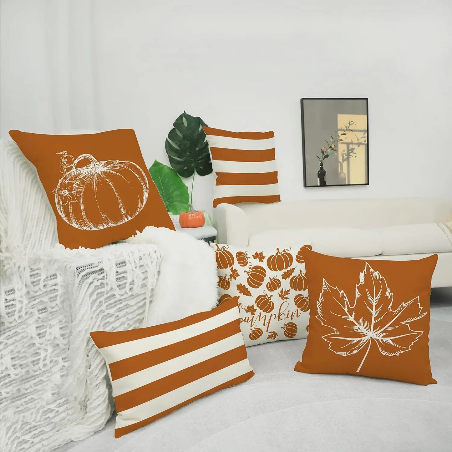 Autumn Pillowcase Pumpkin Leaf Striped Pillow Autumn Decoration Thanksgiving Orange Cushion Cover Sofa Home Decoration