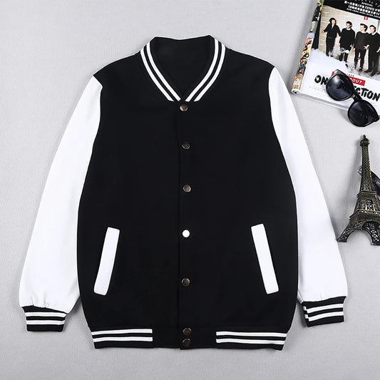 Black White Solid Color Jacket Loose Oversized Clothes Casual Men Women Baseball Uniform S-5XL Street Coat Warm Fleece Jackets