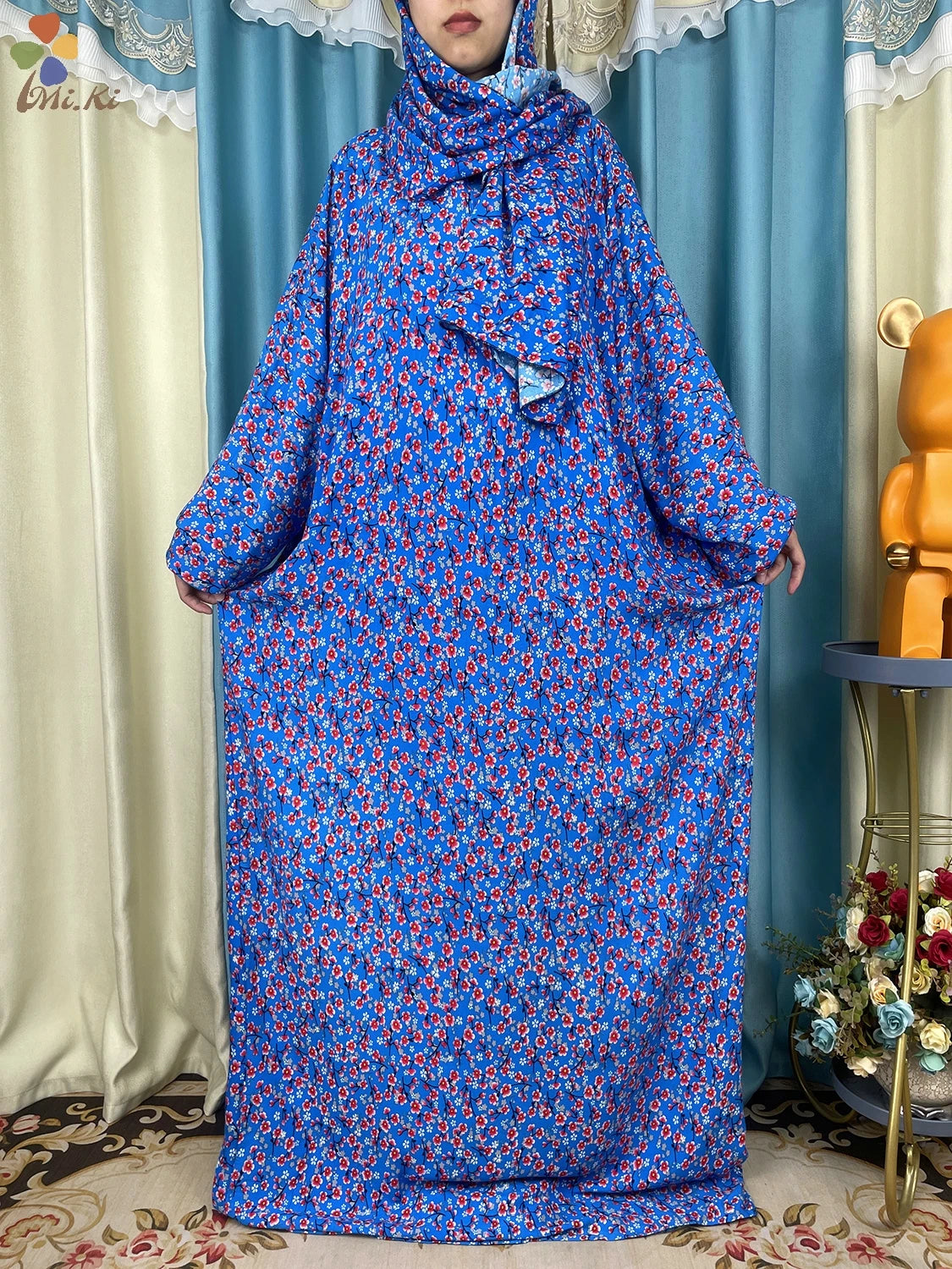 New African Muslim Women Hooded Abaya Turkey Cotton Prayer Garment Kaftan With Hijab Floral Prints Dubai Saudi Robe In Ramadan