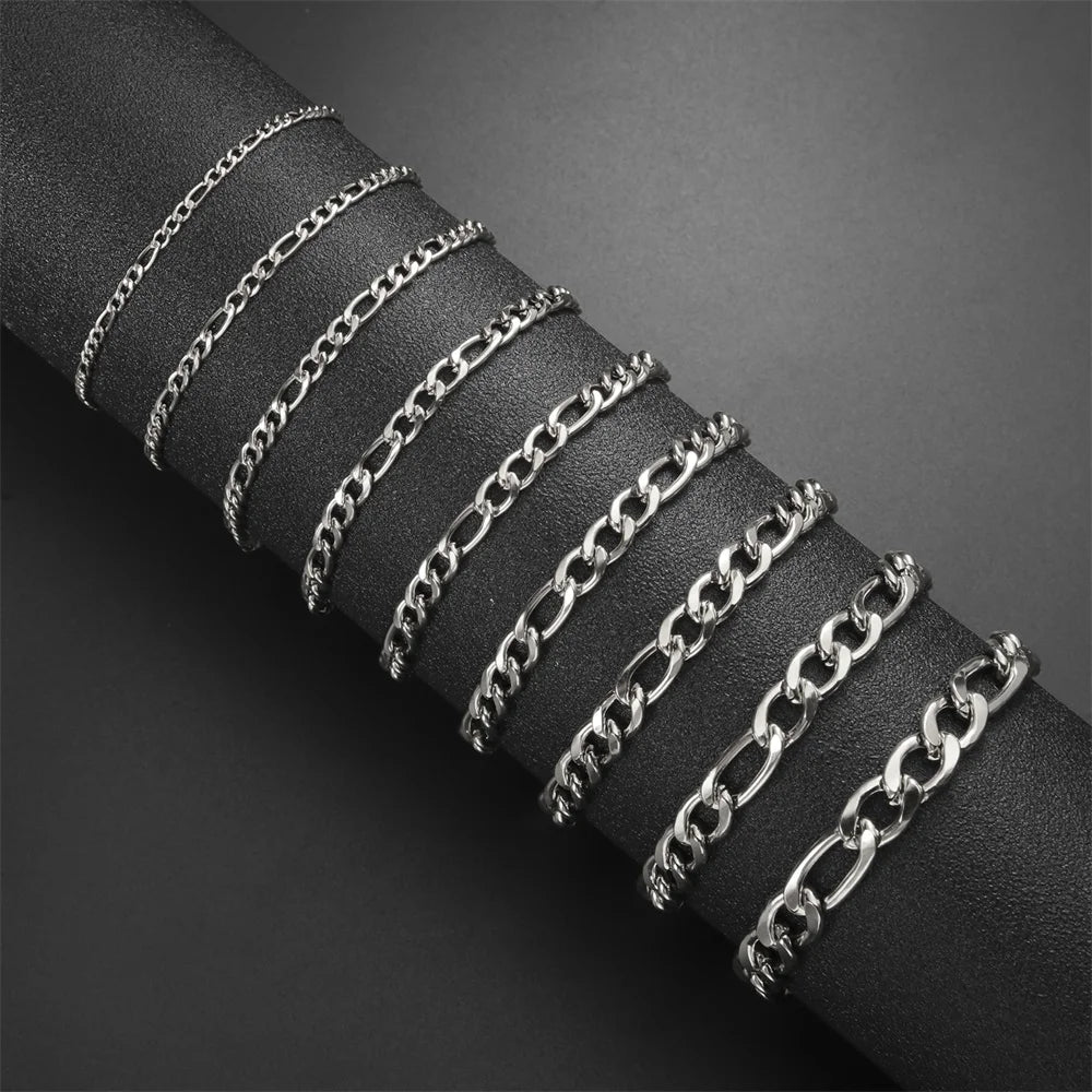 Fashion Cuban Chain Men Bracelet Stainless Steel 3/5/7/9mm Width Chain Bracelets Figaro Chain Boy Wrist Jewelry Couple