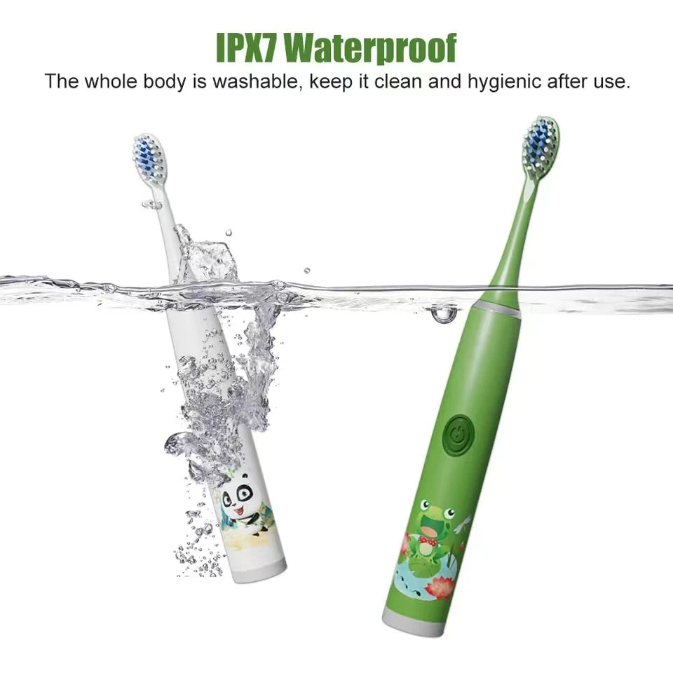 Children Electric Toothbrush Cartoon Kids With Replacement Head Ultrasonic  IPX7 Waterproof Rechargeable Sonic Toothbrush