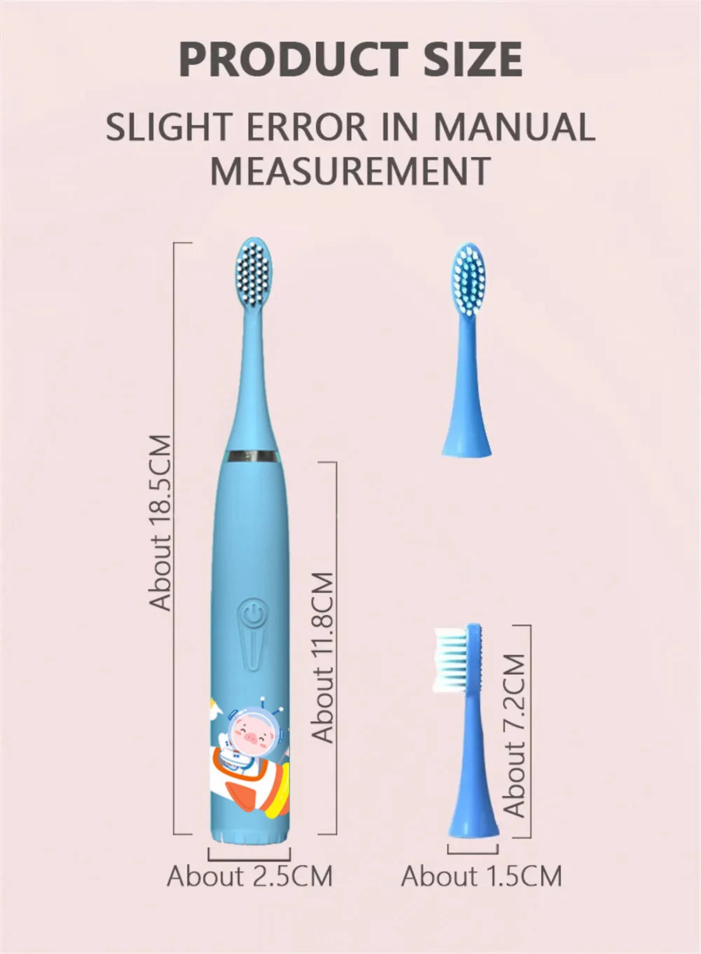 Children Electric Toothbrush Cartoon Kids With Replacement Head Ultrasonic  IPX7 Waterproof Rechargeable Sonic Toothbrush