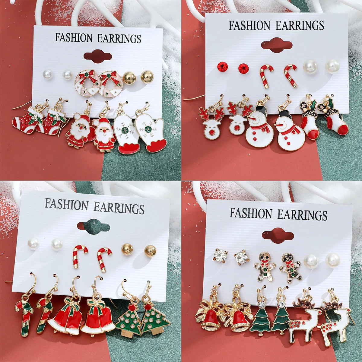 6 pairs/lot Christmas Earrings Xmas Tree Elk Snowman Santa Claus Cute Stud Earrings Set Kit Christmas Gifts For Women Girls Kids