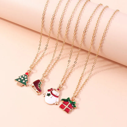 Cute Christmas Necklaces Enamel Bell Snowman Tree Deer Santa Gifts Necklace for Women Men Christmas Party Jewelry Gifts