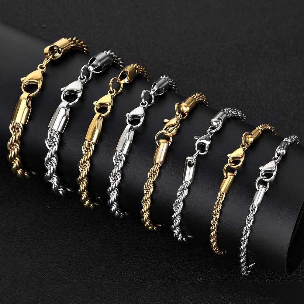 Hip Hop Stainless Steel Twist Chain Men Bracelet Retro Gold Color Fashion Bracelet For Women Trendy Jewelry Accessories