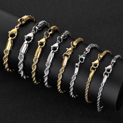 Hip Hop Stainless Steel Twist Chain Men Bracelet Retro Gold Color Fashion Bracelet For Women Trendy Jewelry Accessories