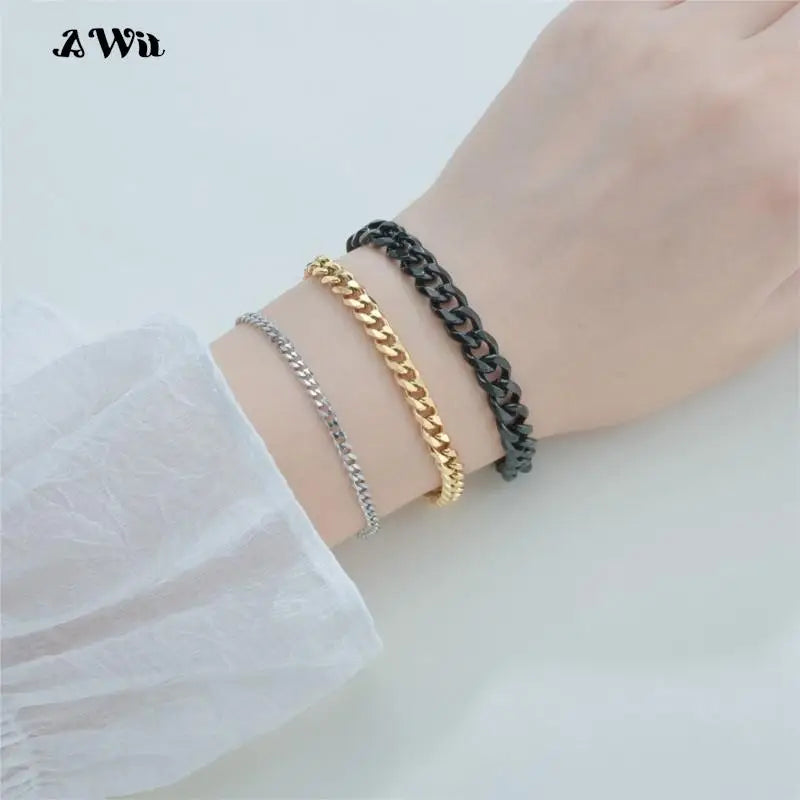 Awit Miniamlist Men Bracelet Gold Jewelry Street Style Stainless Steel 316L 18k Gold Plated Cuban Chain Bracelets For Women