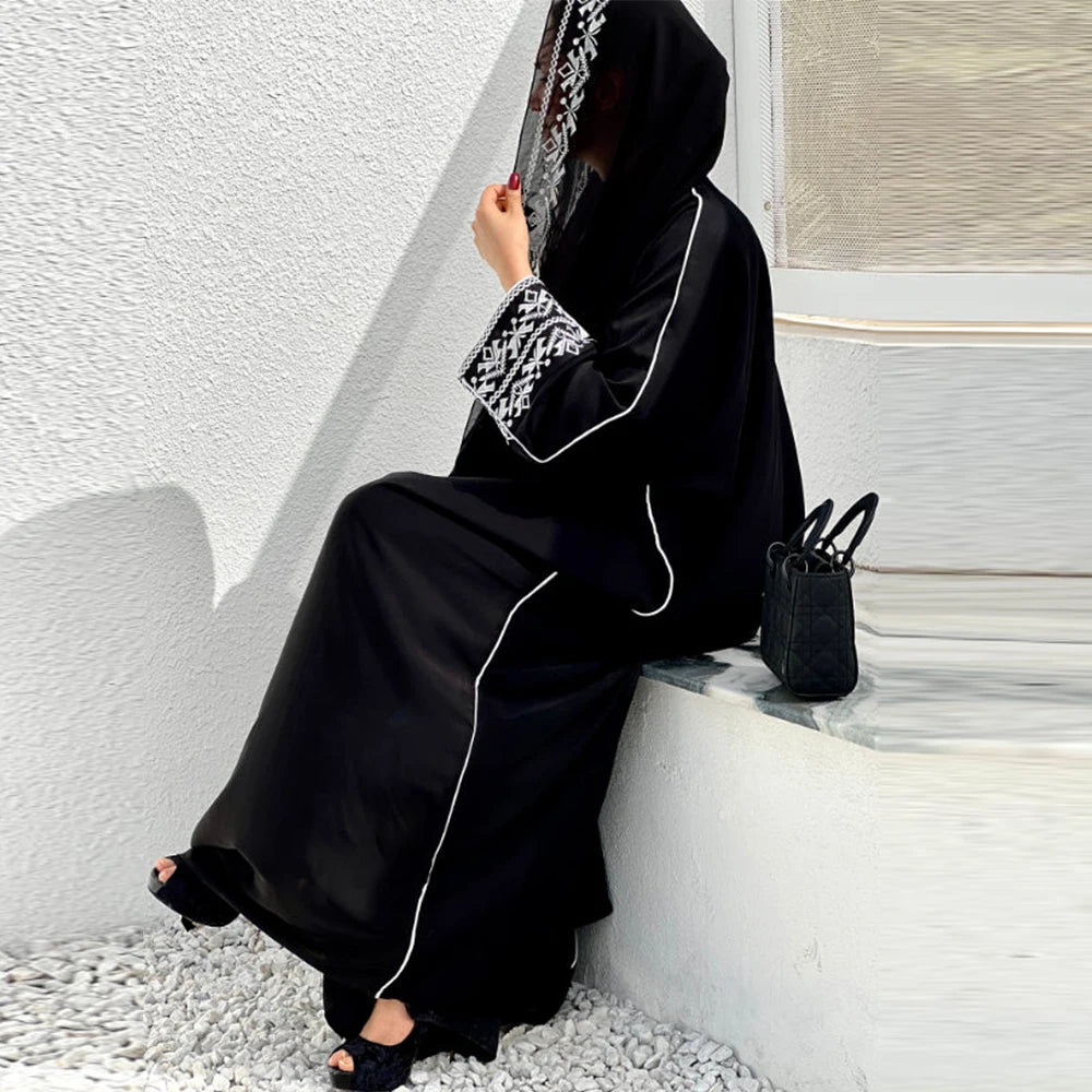 Fashion Classic Embroidered Abaya Hijab Dress Kimono Coat Outwear Women Long Sleeve Loose Arabic Muslim Dubai Moroccan Caftan