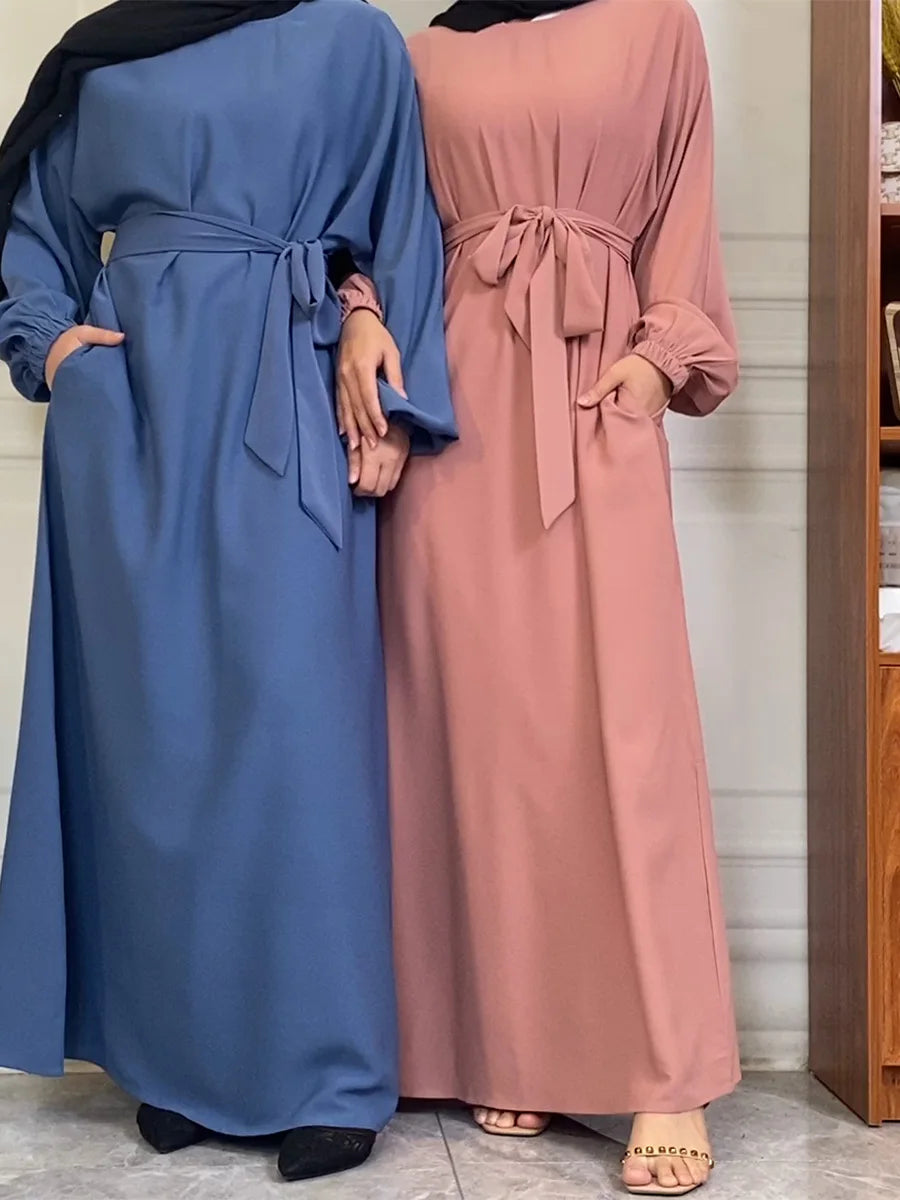 Hot Selle Simple Style Moroccan Dresses Kaftan Turkey Solid Color Gulf Abayas Islamic Women Long Dress Muslim Saudi Robe Ramadan