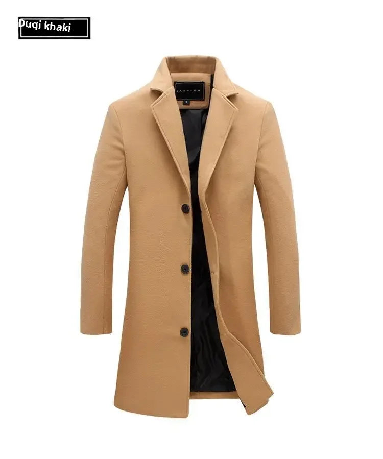 Woolen Overcoat New Men's Korean Style Slim Fit Medium-length Trench Coat Factory Wholesale Woolen Material Jacket