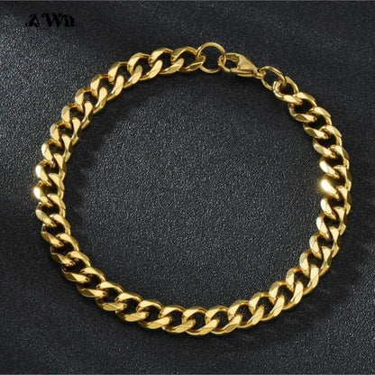 Awit Miniamlist Men Bracelet Gold Jewelry Street Style Stainless Steel 316L 18k Gold Plated Cuban Chain Bracelets For Women