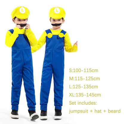 Game Anime Cosplay Halloween Costumes Funny Super Brother Bros Children Fantasia Cosplay Jumpsuit Xmas Carnival Adult Woman Suit