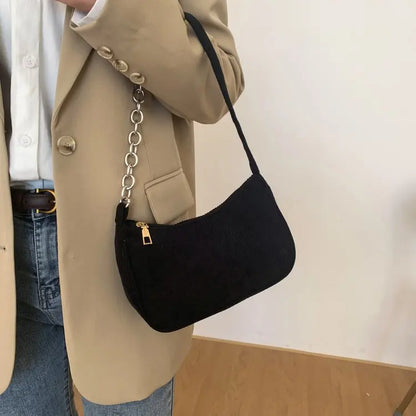 Autumn And Winter New Portable Small Square Bag Stuffed Shoulder Fashion Retro Corduroy Underarm Baguette Bag Handbag