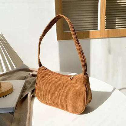 Autumn And Winter New Portable Small Square Bag Stuffed Shoulder Fashion Retro Corduroy Underarm Baguette Bag Handbag