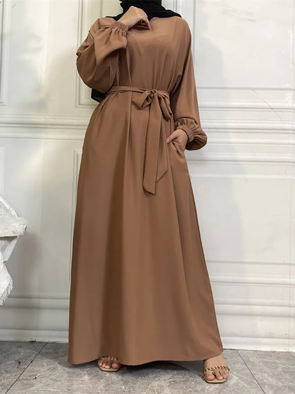 Hot Selle Simple Style Moroccan Dresses Kaftan Turkey Solid Color Gulf Abayas Islamic Women Long Dress Muslim Saudi Robe Ramadan