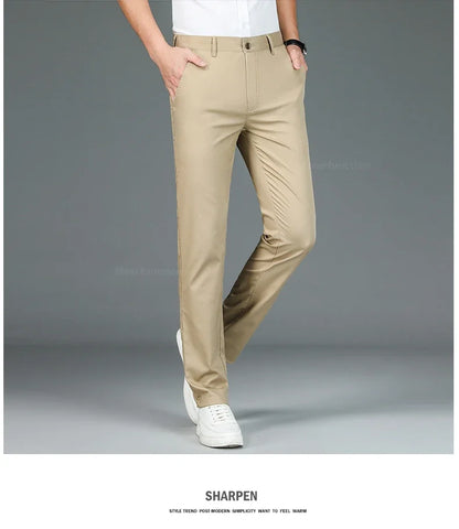 Bamboo Fiber Straight Business Pants for Men - Summer Fashion Classic Designer, Breathable Casual Long Formal Trousers