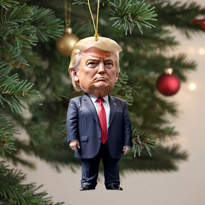 1pc Trump-Inspired Acrylic Christmas Decor Hanging Ornament for Car and Tree Perfect Holiday Gift Funny Cartoon Pendant