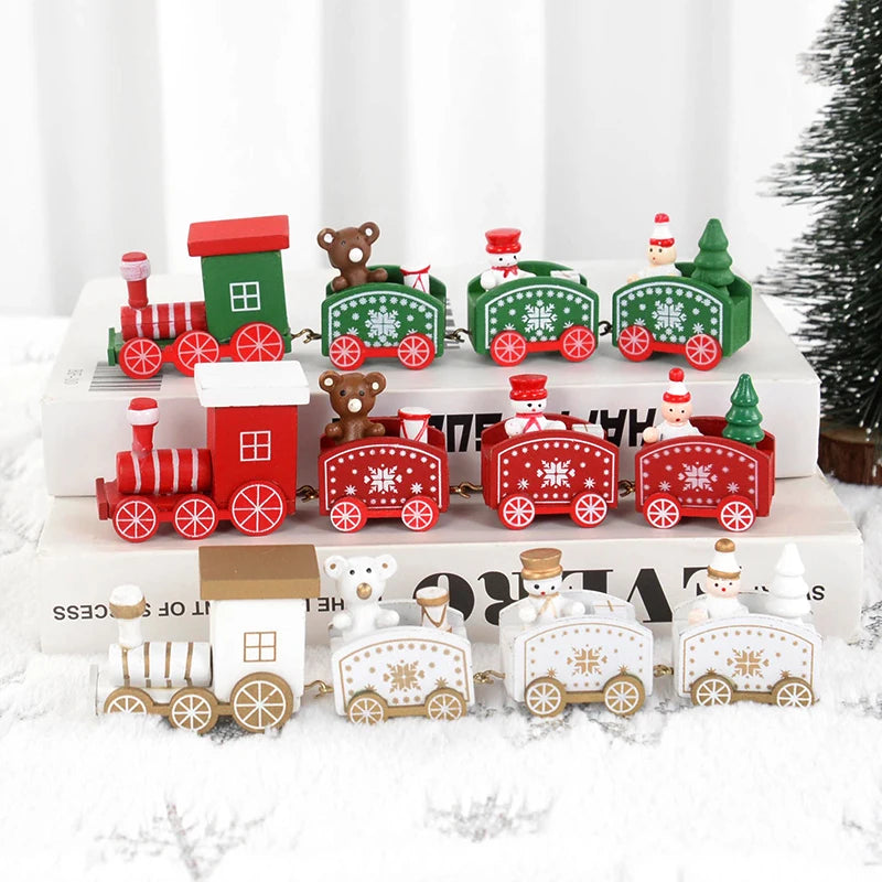 Christmas Wooden Train Merry Christmas Decorations for Home Xmas Tree Ornament Kids Gift Happy New Year