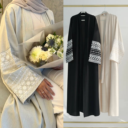 Fashion Embroidery Kimono Oversized Muslim Robe Syari Female Full Length Muslim Outerwear Worship Service Abaya With Belt