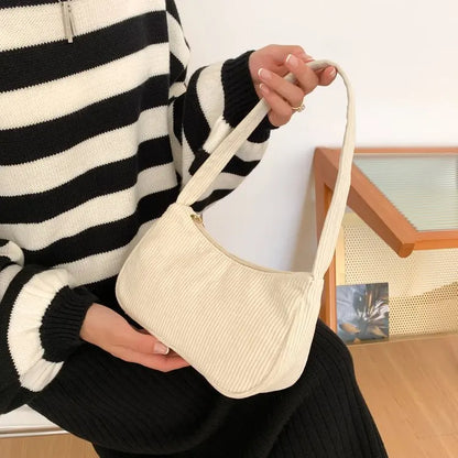 Autumn And Winter New Portable Small Square Bag Stuffed Shoulder Fashion Retro Corduroy Underarm Baguette Bag Handbag