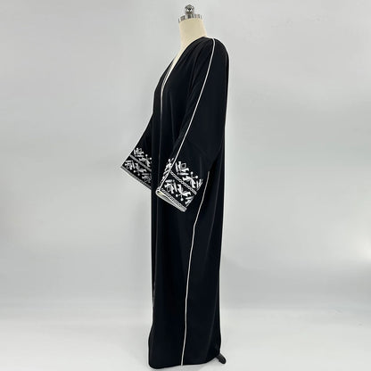 Fashion Classic Embroidered Abaya Hijab Dress Kimono Coat Outwear Women Long Sleeve Loose Arabic Muslim Dubai Moroccan Caftan