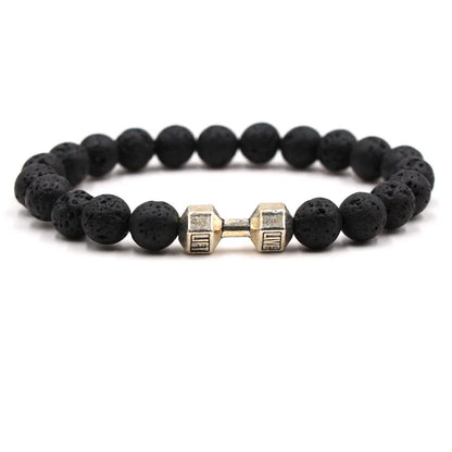 Natural Black Volcanic Lava Stone Dumbbell Bracelet black Matte Beads Bracelets For Women Men Fitness Barbell Jewelry Pulseras