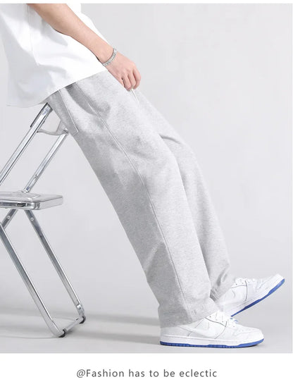 Autumn Casual Trousers Men's Loose Fit Sweatpants Wide Leg Straight Pants Grey Colour Seasonal Pants For Men