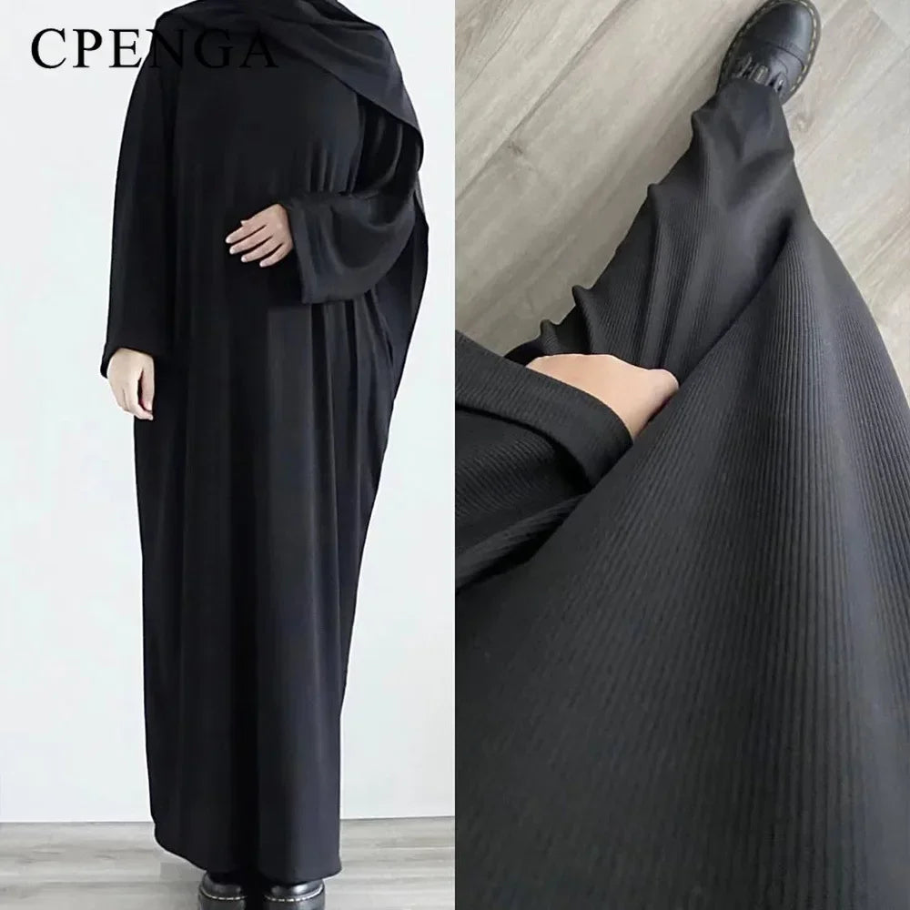 Autumn Winter Knitted Dress Muslim Women Abaya Female Arabic Turkey Modest Dresses New Warm Long Robe Islam Clothing