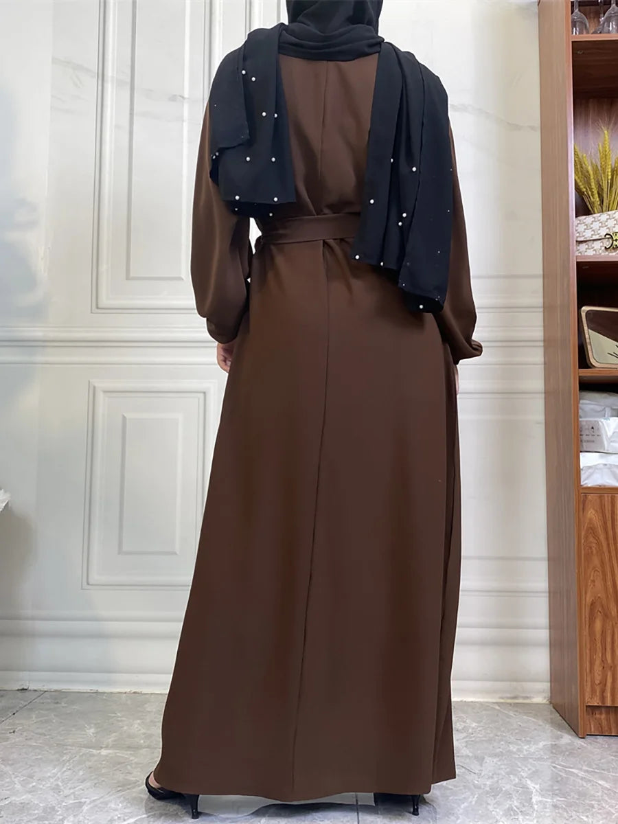 Hot Selle Simple Style Moroccan Dresses Kaftan Turkey Solid Color Gulf Abayas Islamic Women Long Dress Muslim Saudi Robe Ramadan