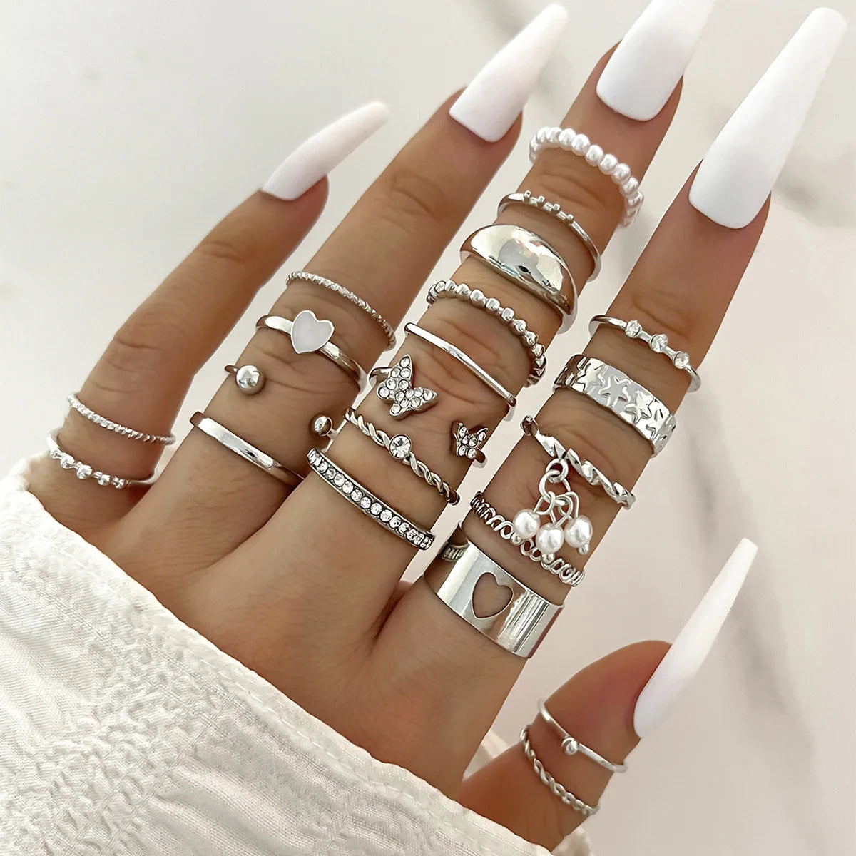 23Pcs Trendy Simple Knuckle Rings Set For Women Crystal Star Moon Eye Wave Ring Female Fashion Party Jewelry Accessories