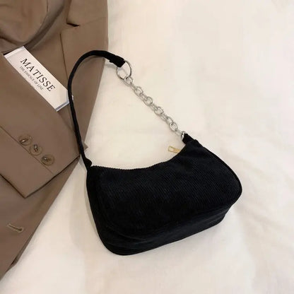 Autumn And Winter New Portable Small Square Bag Stuffed Shoulder Fashion Retro Corduroy Underarm Baguette Bag Handbag