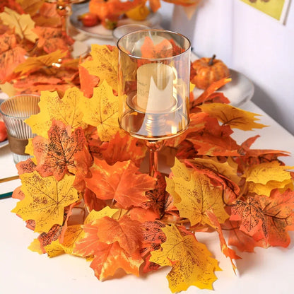 200cm Artificial Fall Maple Leaf Garland Autumn Leaves Fake Plant Garland for Festival Wedding Halloween Room Decor