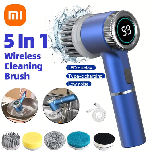 Xiaomi Electric Cleaning Brush Multifunctional Kitchen Bathroom Toilet Portable Powerful Clean Brush 5 Brush Heads LED Display