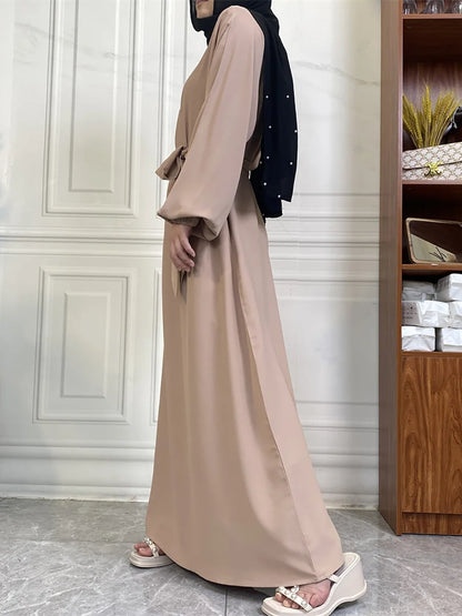 Hot Selle Simple Style Moroccan Dresses Kaftan Turkey Solid Color Gulf Abayas Islamic Women Long Dress Muslim Saudi Robe Ramadan