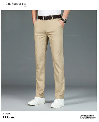 Bamboo Fiber Straight Business Pants for Men - Summer Fashion Classic Designer, Breathable Casual Long Formal Trousers