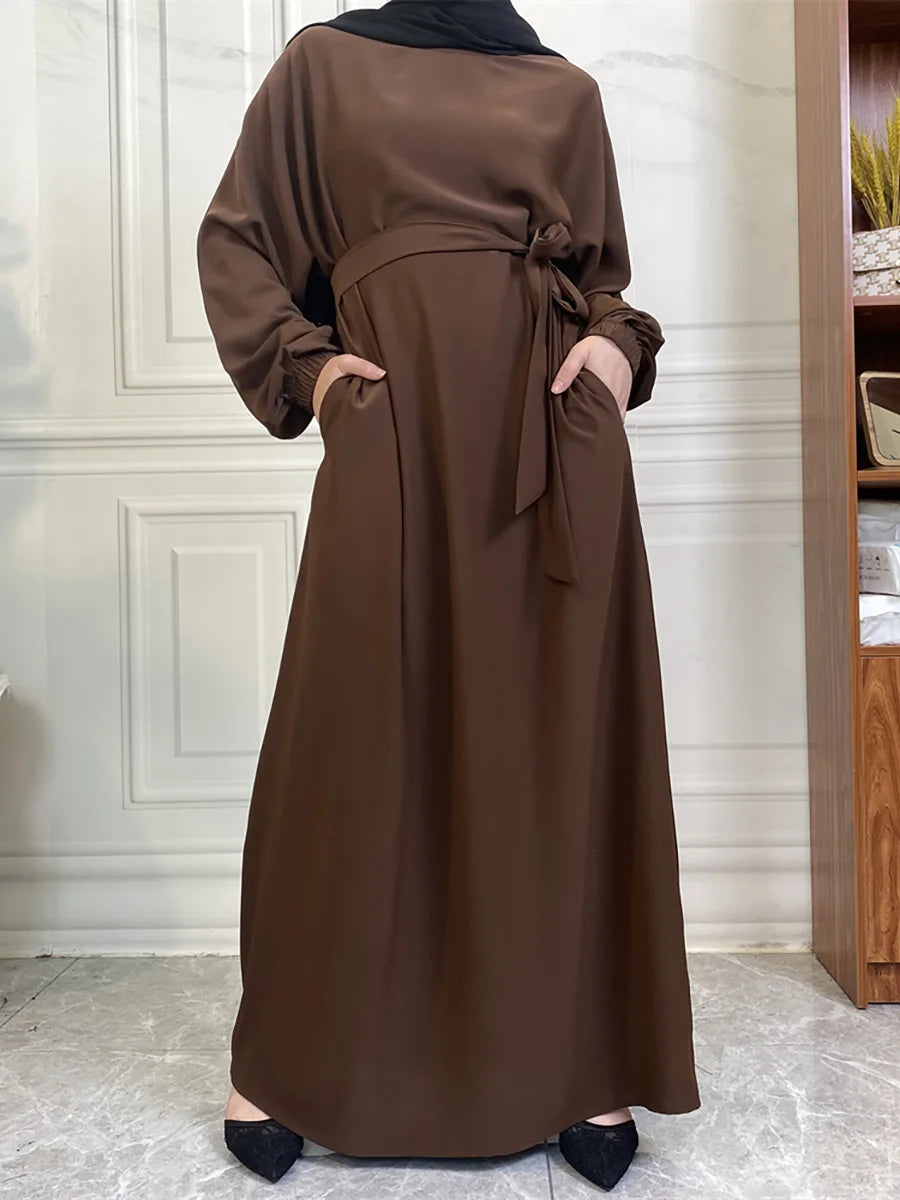 Hot Selle Simple Style Moroccan Dresses Kaftan Turkey Solid Color Gulf Abayas Islamic Women Long Dress Muslim Saudi Robe Ramadan