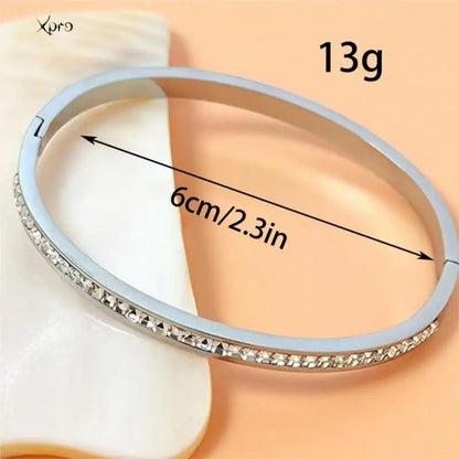 Stainless Steel Bracelet - Inlaid Cubic Zircon, Waterproof