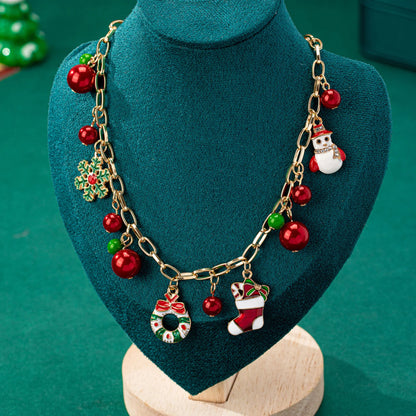 Sweet Cute Christmas Necklaces Enamel Bell Snowman Tree Deer Santa Gifts Necklace for Women Men Christmas Party Jewelry Gifts