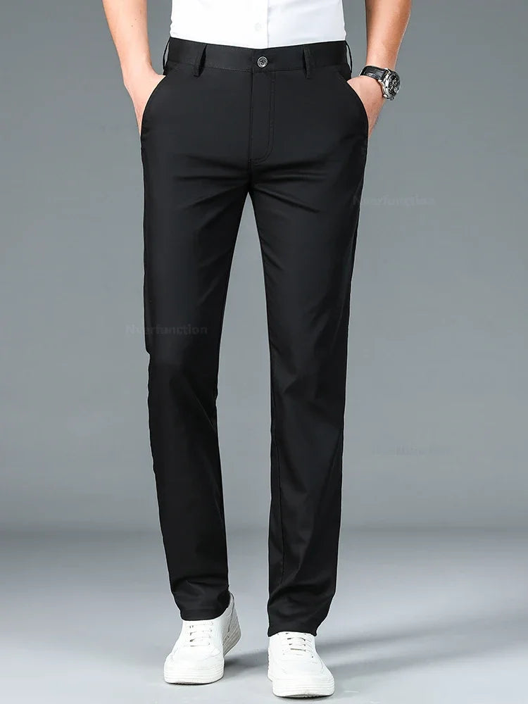 Bamboo Fiber Straight Business Pants for Men - Summer Fashion Classic Designer, Breathable Casual Long Formal Trousers