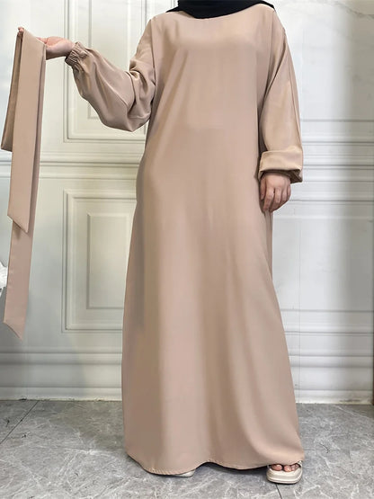 Hot Selle Simple Style Moroccan Dresses Kaftan Turkey Solid Color Gulf Abayas Islamic Women Long Dress Muslim Saudi Robe Ramadan