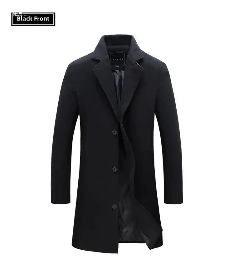 Woolen Overcoat New Men's Korean Style Slim Fit Medium-length Trench Coat Factory Wholesale Woolen Material Jacket