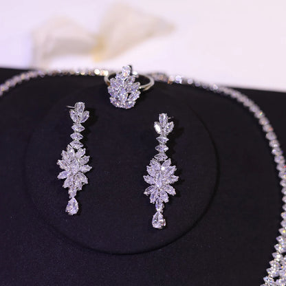 Leaf Design Bridal Necklace and Earring Set - 5A Cubic Zirconia