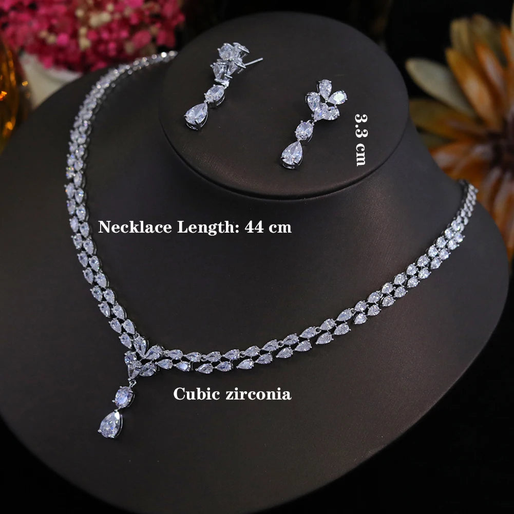 New Design Luxury Cubic Zirconia Water Drop Necklace Earrings Set