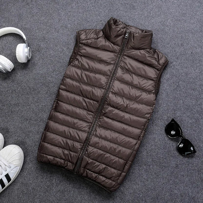 Autumn and Winter Men's 90% White Duck Down Vest Casual Lightweight Down Warm Solid Sleeveless Jacket Men's Portable Pocket Vest