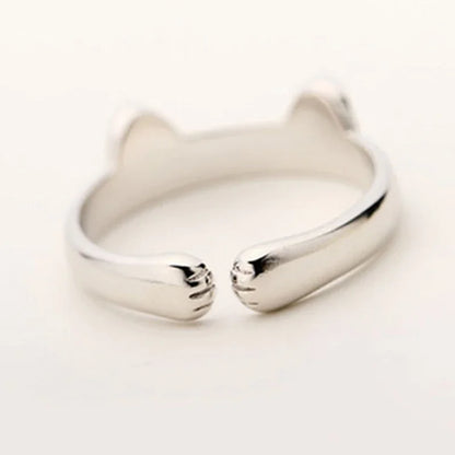 Cute Cat Ears Ring Opening Designer Cats Paw Embrace Tightly Finger Rings for Women Girls Trendy Pet Pink Ears Ring Jewelry Gift