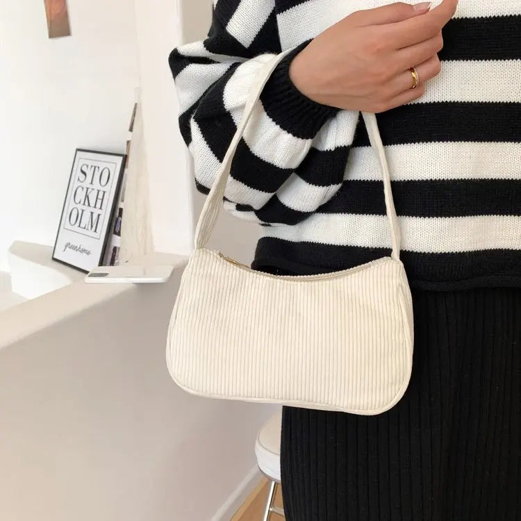 Autumn And Winter New Portable Small Square Bag Stuffed Shoulder Fashion Retro Corduroy Underarm Baguette Bag Handbag