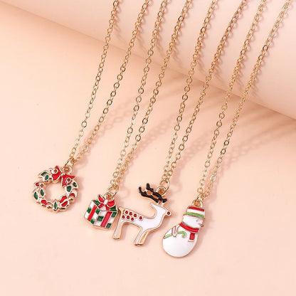 Cute Christmas Necklaces Enamel Bell Snowman Tree Deer Santa Gifts Necklace for Women Men Christmas Party Jewelry Gifts